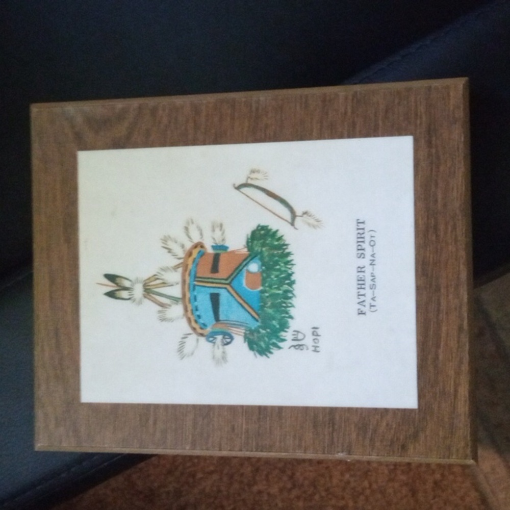 Hopi Signed Decoupage Art Father Spirit Vintage